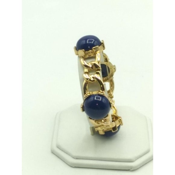 Jewelry - Vintage Dark Blue Cabochons and Gold Tone Bracelet